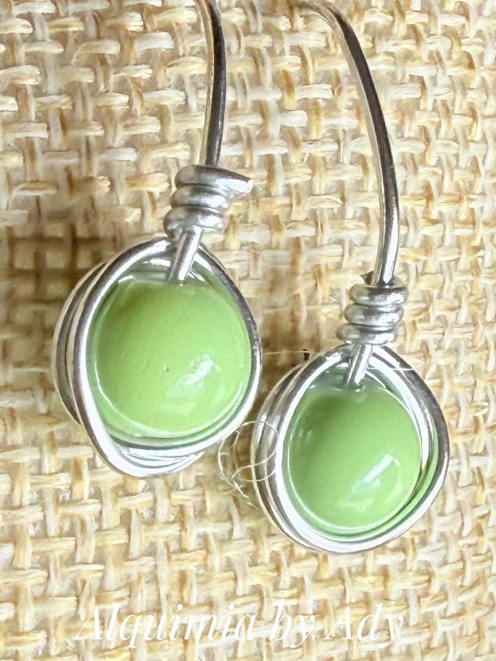 Lime Green Wire-Wrapped Drop Earrings